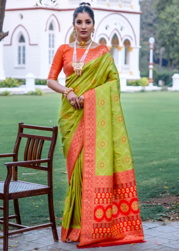 Slime Green Patola Silk Saree