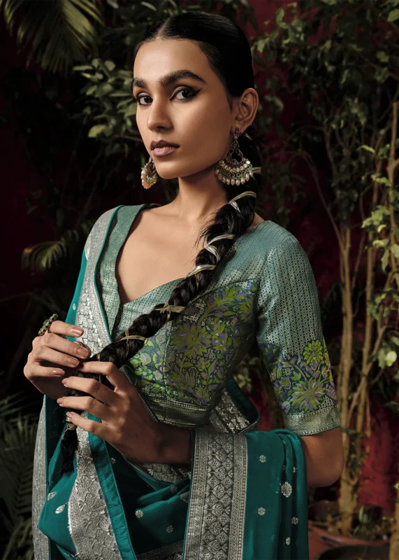 Teal Banarasi Saree with Meenakari