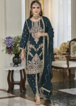 Teal Dhoti Suit with Embroidery Work