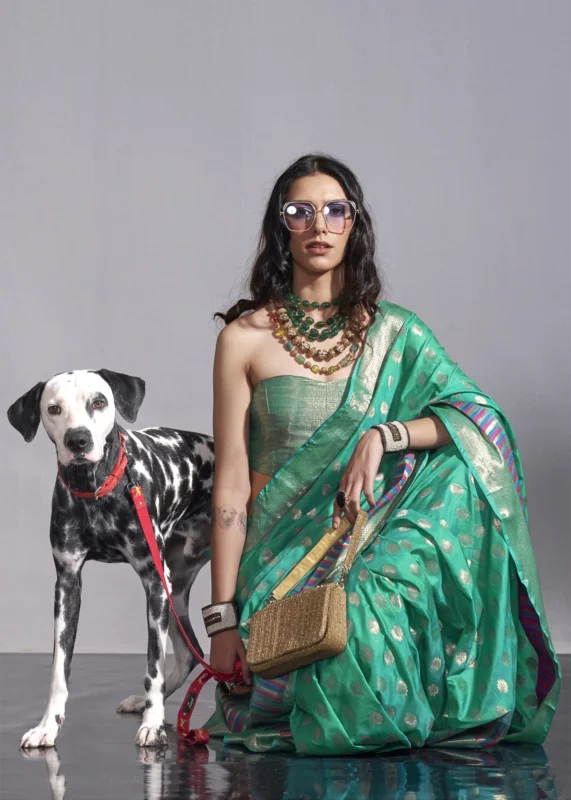 Teal Green Banarasi Silk Saree