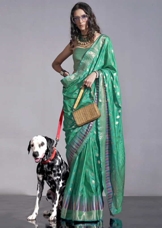 Teal Green Banarasi Silk Saree