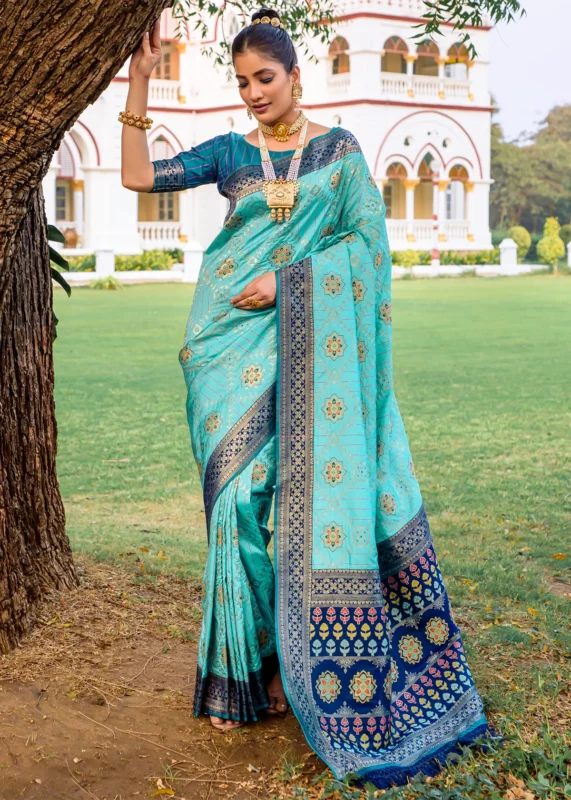 Turquoise Patola Silk Saree