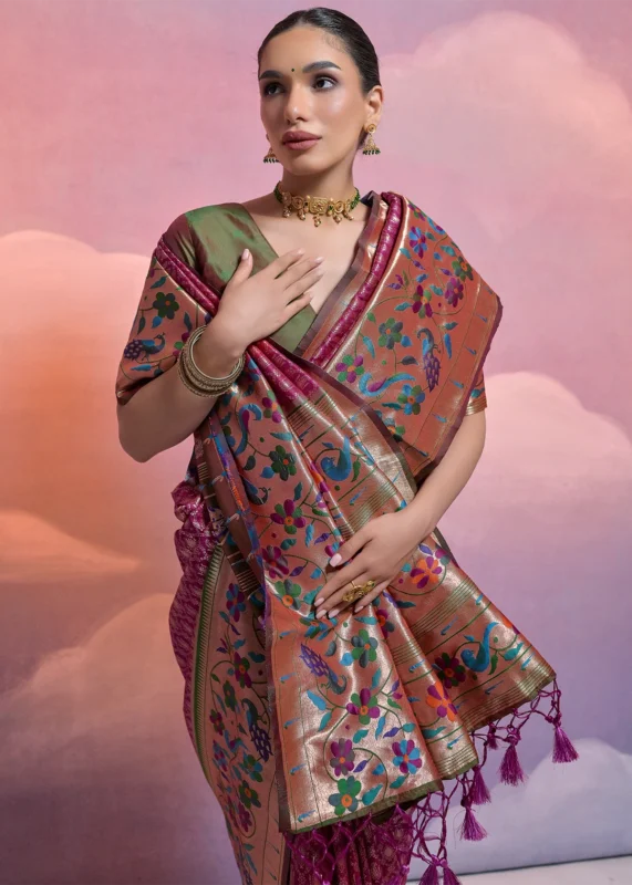 Wine Paithani Silk Saree