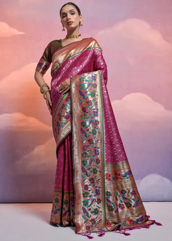 Wine Paithani Silk Saree