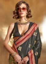 Black Banarasi Satin Silk Saree