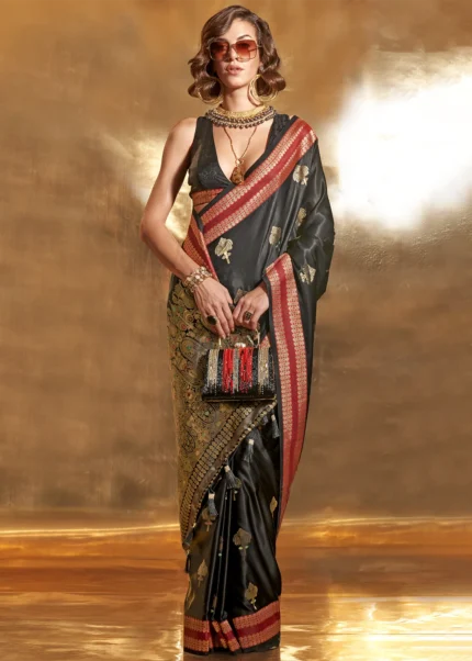 Black Banarasi Satin Silk Saree