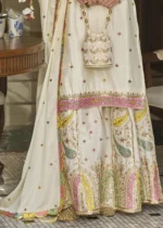 Embroidered Off White Chinon Silk Sharara Suit