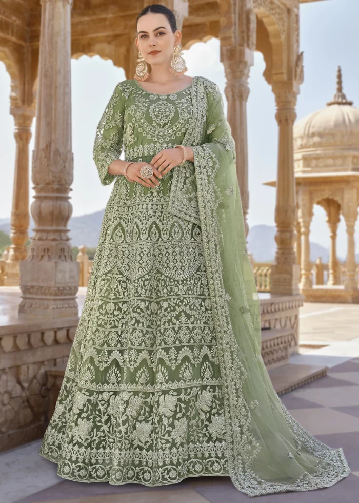 Buy Green Embroidered Anarkali Suit Set Online Urban Womania