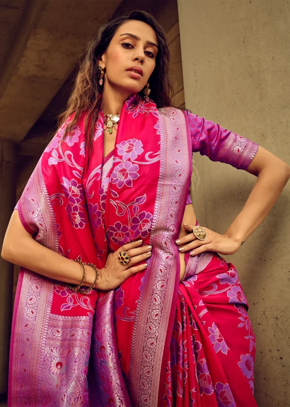 Magenta Zari Woven Satin Silk Saree