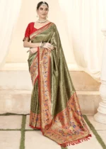 Olive Green Paithani Tissue Silk Saree