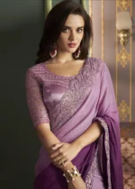 Ombré Purple Embroidered Georgette Saree