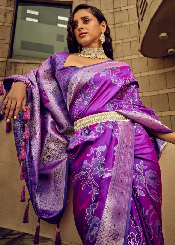 Purple Banarasi Satin Silk Saree