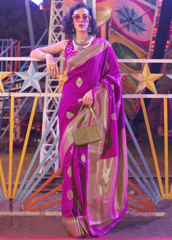 Pink and purple silk saree - G3-WSA55263 | G3fashion.com