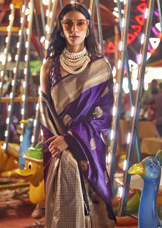 Violet Banarasi Silk Saree