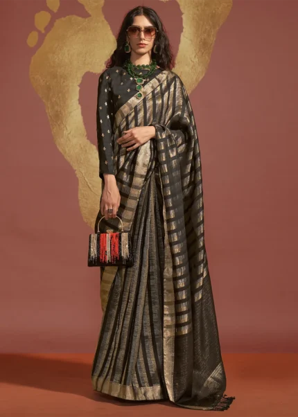 Black Banarasi Handloom Silk Saree