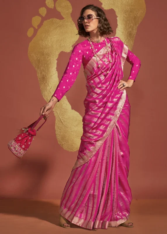 Fuchsia Banarasi Handloom Silk Saree