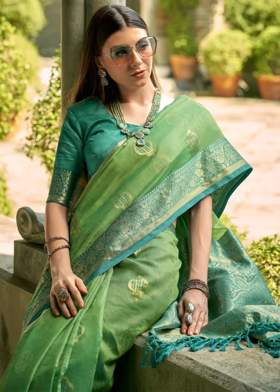 Green Banarasi Tissue Silk Saree