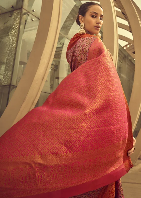 Magenta Banarasi Brocade Silk Saree