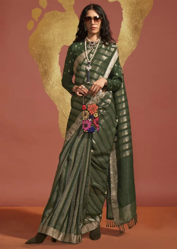 Moss Green Banarasi Handloom Silk Saree