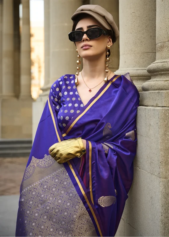 Purple Banarasi Satin Saree