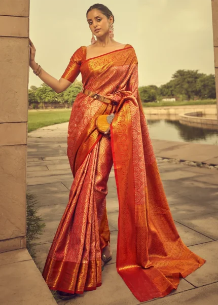 Red Banarasi Brocade Silk Saree