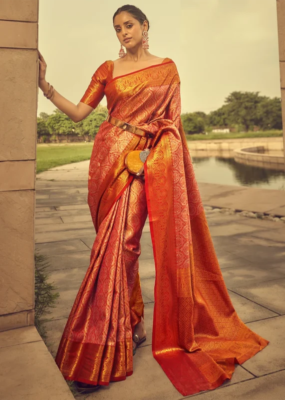 Red Banarasi Brocade Silk Saree