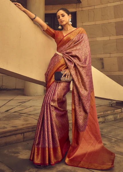 Rose Pink Banarasi Brocade Silk Saree