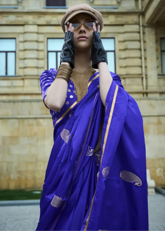 Royal Blue Banarasi Satin Saree with Brocade Blouse