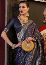 Royal Indigo Banarasi Satin Silk Saree