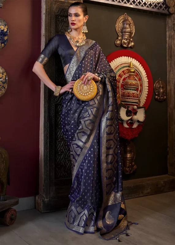 Royal Indigo Banarasi Satin Silk Saree