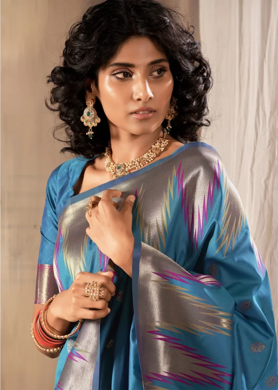 Teal Blue Banarasi Silk Saree