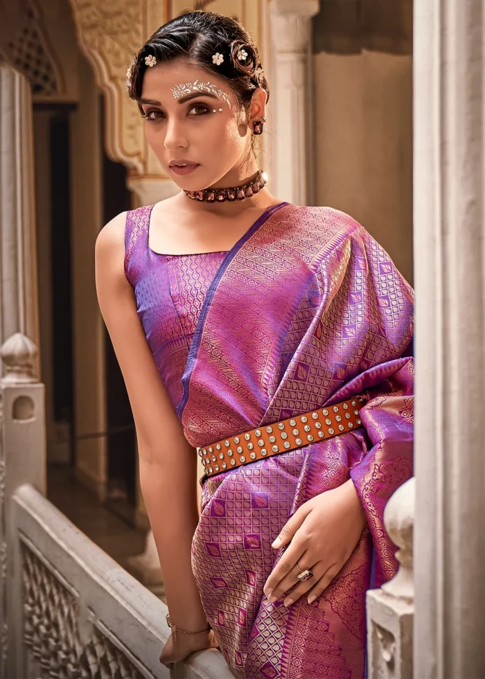 Wine Purple Kanjivaram Silk Saree