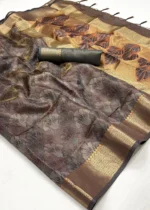 Chocolate Brown Banarasi Organza Silk Saree