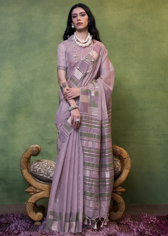 Dusty Purple Cotton Silk Saree with Brocade Blouse