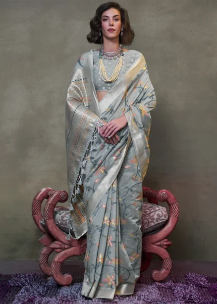 Gray Jamdani Cotton Silk Saree