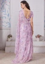 Pastel Purple Printed Organza Silk Saree