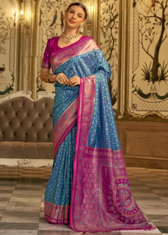 Peacock Blue Patola Silk Saree