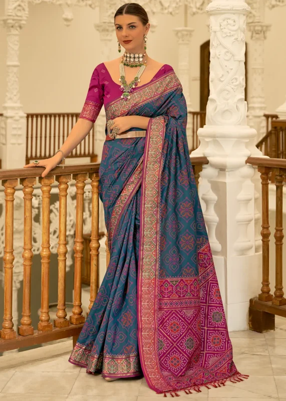 Peacock Blue Patola Silk Saree