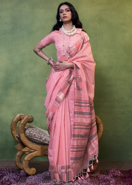 Pink Cotton Silk Saree with Brocade Blouse