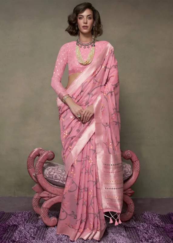 Pink Jamdani Cotton Silk Saree