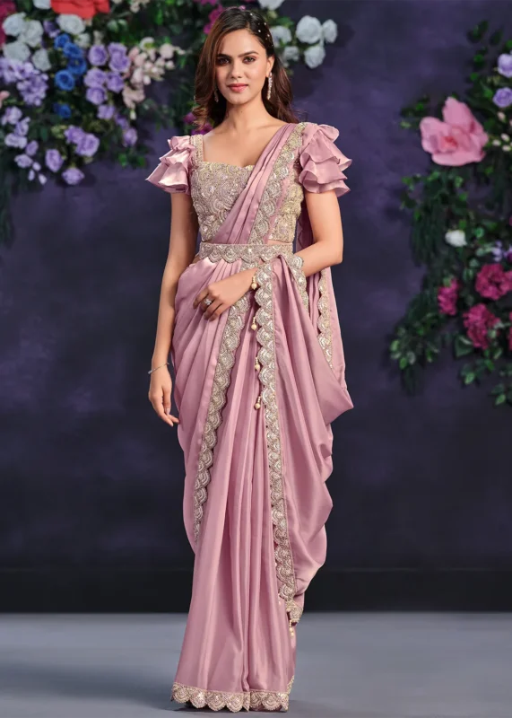 Rose Pink Ready to Wear Designer Saree