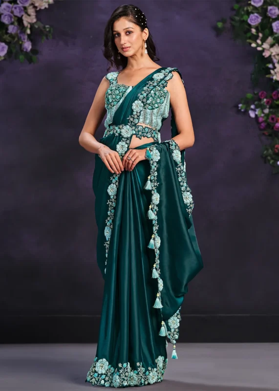 Teal Ready to Wear Designer Saree