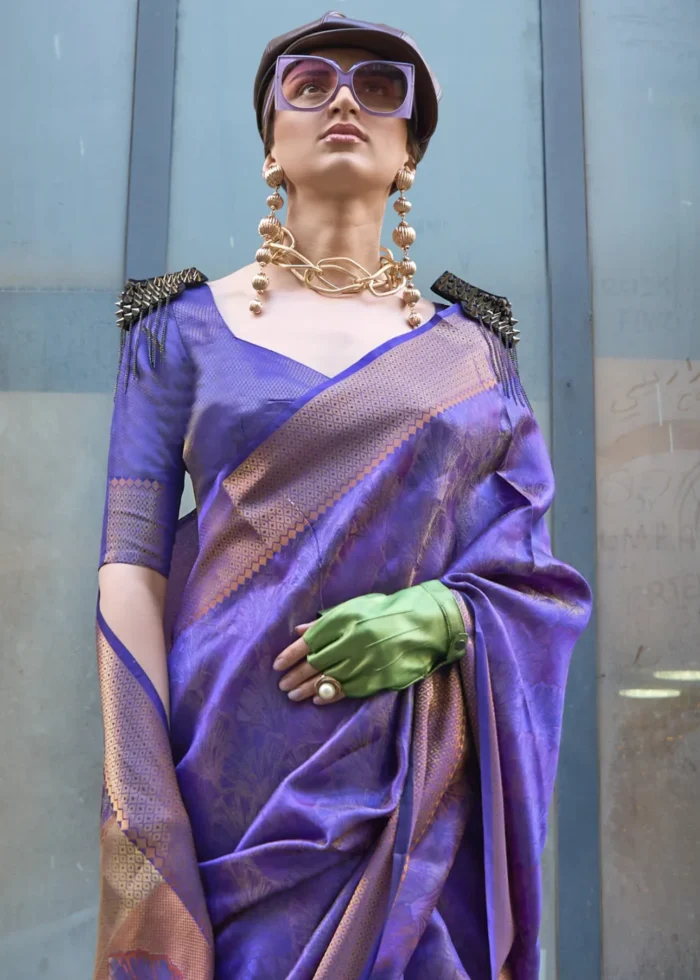 Violet Banarasi Organza Silk Saree