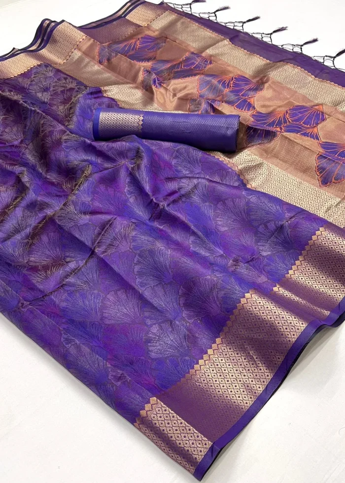 Violet Banarasi Organza Silk Saree