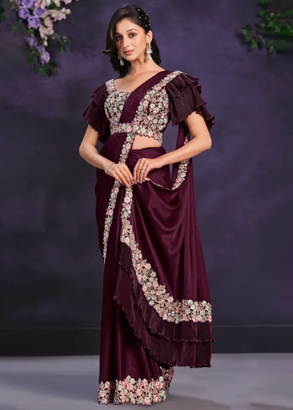 Wine Ready to Wear Designer Saree