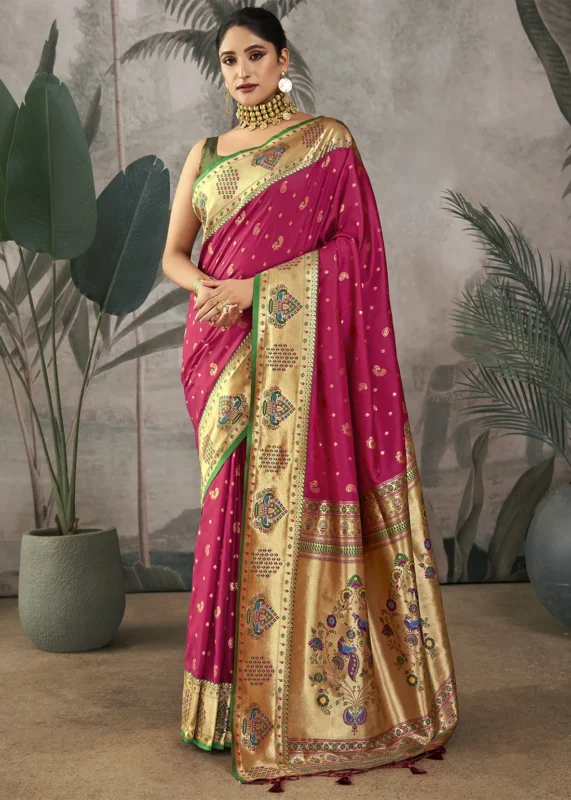 Claret Violet Paithani Silk Saree