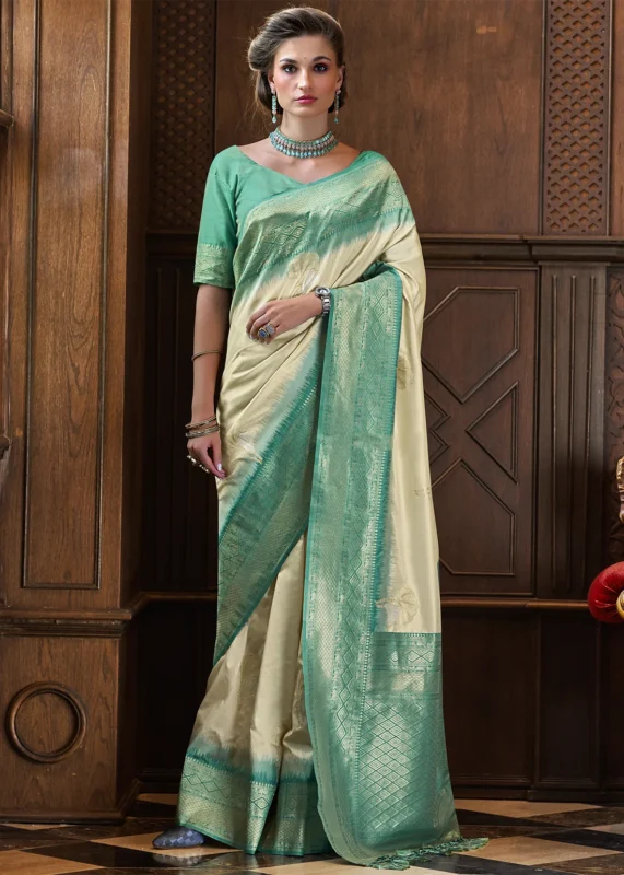 Cream Banarasi Silk Saree