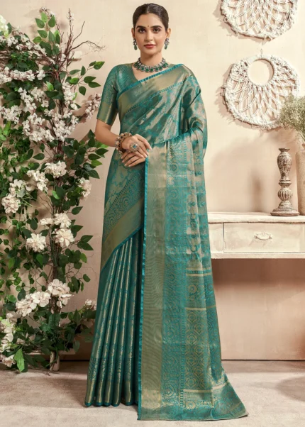 Cyan Blue Dharmavaram Silk Saree