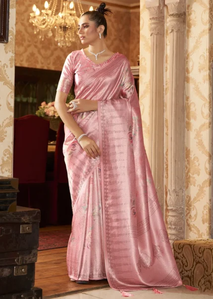 Flamingo Pink Kanjivaram Saree with Stone Work