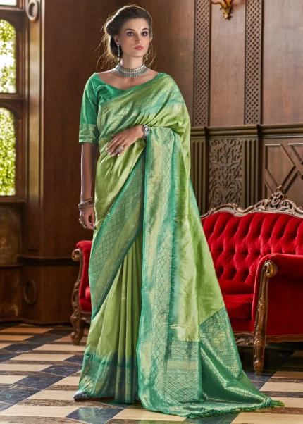 Leaf Green Banarasi Silk Saree